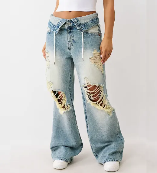 Bobbi Double Waistband Distressed Baggy Jean